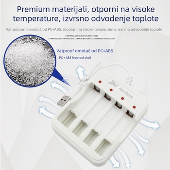 Punjač baterija No.5/7 0904, ulaz 5V 1–2A, izlaz 1.2V 0.25A, CE certificirano