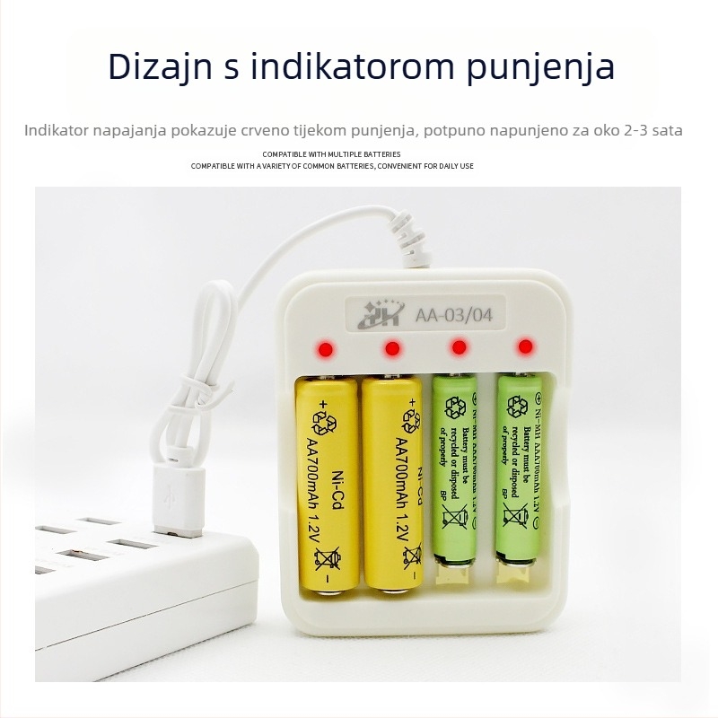 Punjač baterija No.5/7 0904, ulaz 5V 1–2A, izlaz 1.2V 0.25A, CE certificirano
