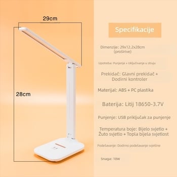 Sklopiva LED stolna lampa s dodirnim podešavanjem jačine, zaštita očiju za čitanje i učenje, USB napajanje, načini noćno, učenje i ambijentalno svjetlo