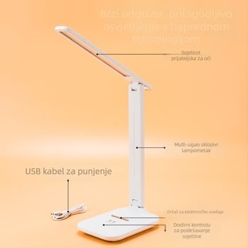 Sklopiva LED stolna lampa s dodirnim podešavanjem jačine, zaštita očiju za čitanje i učenje, USB napajanje, načini noćno, učenje i ambijentalno svjetlo