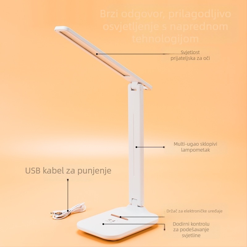 Sklopiva LED stolna lampa s dodirnim podešavanjem jačine, zaštita očiju za čitanje i učenje, USB napajanje, načini noćno, učenje i ambijentalno svjetlo