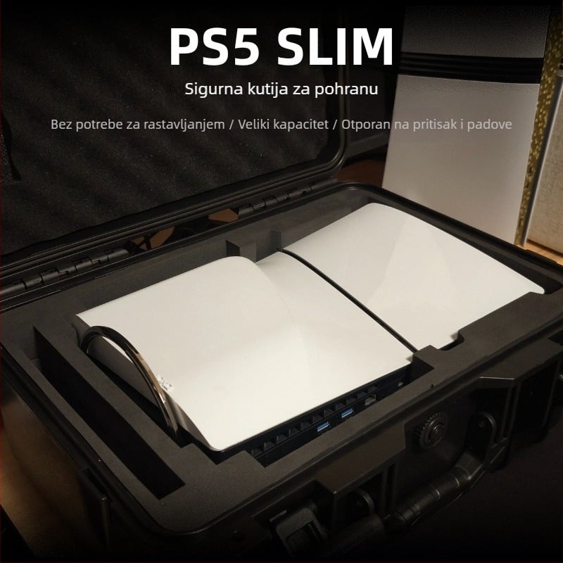 PS5 Slim Kutija za pohranu, ABS+EVA materijal, Injekcijsko oblikovanje, Kompatibilno s PS5 Slim konzolom, Težina 3,6 kg, Uključuje 1 kutiju za pohranu