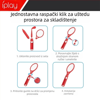 Nintendo Switch-kompatibilan set sportskih dodataka, 18 u 1, ABS materijal, uključuje drške, teniske rekete, svjetlosne sablje, golf rekete, trake, narukvice i lanyarde