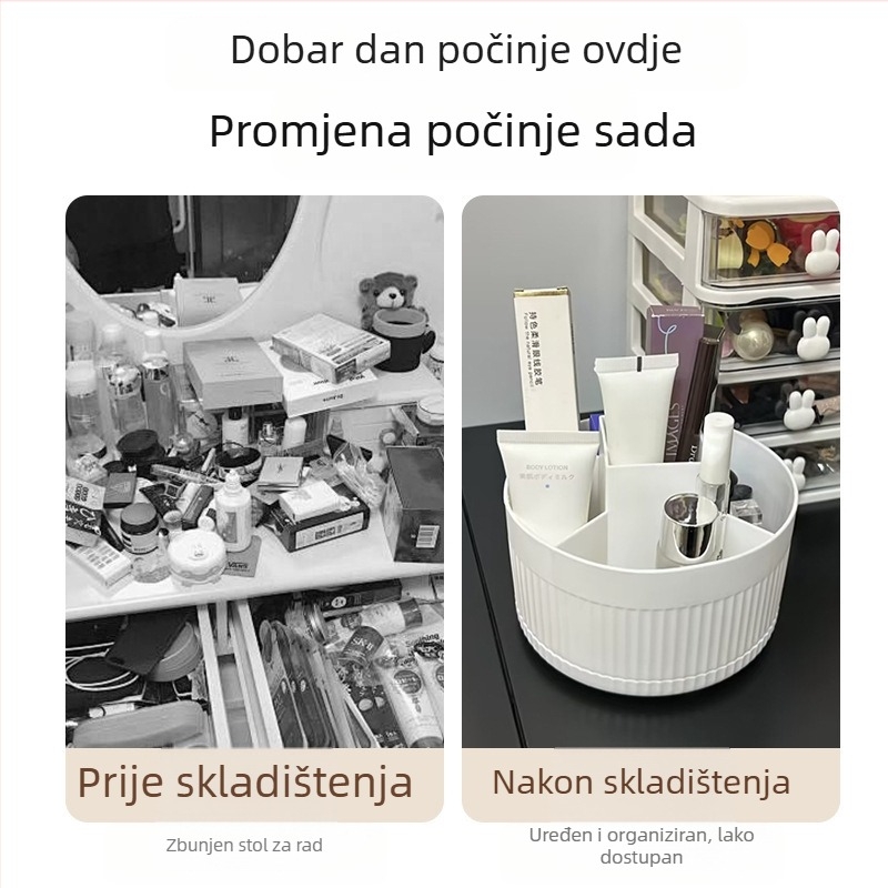 Desktop kutija za kozmetiku od PP plastike, kapacitet 1L, višedijelni pretinci za kozmetiku