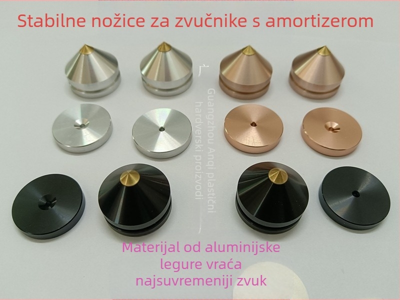 Aluminijske nogice za zvučnike s tlmičkim podlogama za audio opremu (materijal: aluminij/ aluminijska zliatina; primjena: zvučnici, CD-player, pojačalo; funkcija: amortizacija)