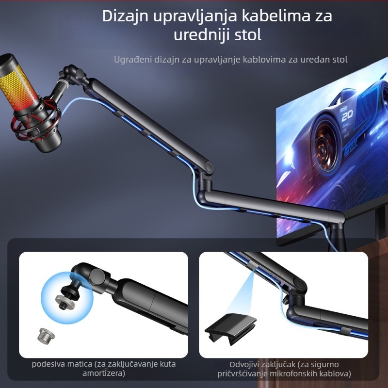 RODD AK-55 Stalak za mikrofon s skrivljenim kabelom, univerzalni kuglični zglob podesiv
