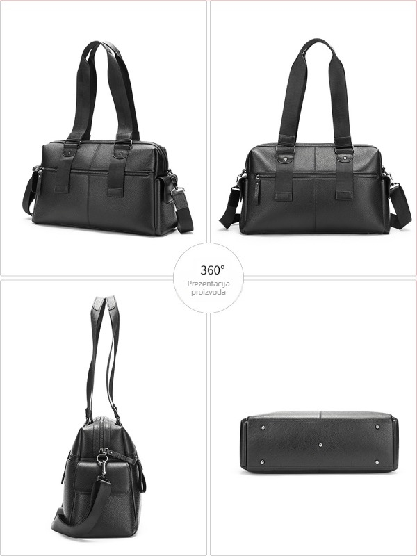 Muška kožna torba, od prave kože (prvi sloj kravlje kože), gradski minimalistički stil, jednofarbna, podstava od poliestera i pamuka
