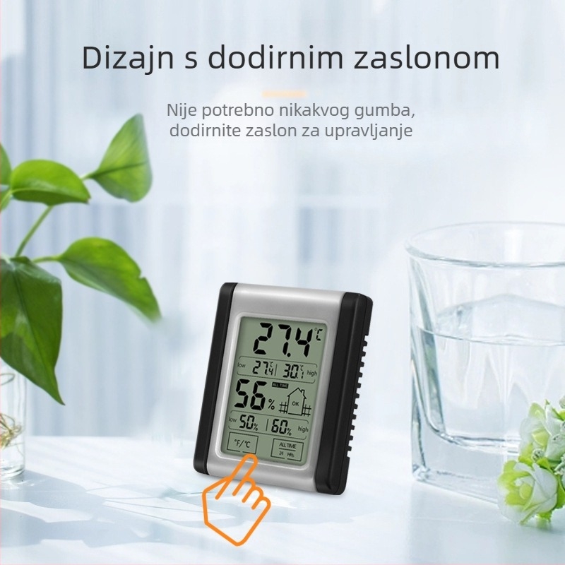 Elektronički termometar-higrometar s dodirnim gumbom — unutarnja uporaba, CR2032 baterija