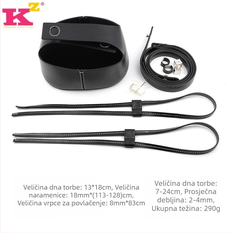 Trodijelni set kaiševa za torbu od PU kože – šnurni zatvarač, tkanina remen, ručni DIY, za ramenski ili crossbody način nošenja (Šnora: 0.8×83 cm; Remen: 1.8×113–128 cm; Visina dna: 7–24 cm)