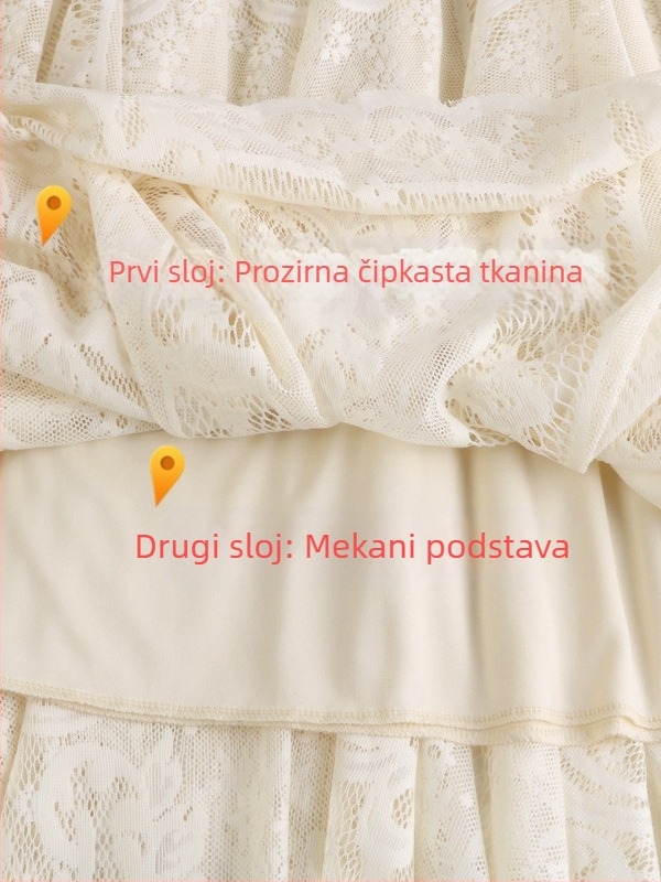 A-linijska midi suknja s visokim strukom, otvorena kukičana čipka, poliester, 3D uzorak