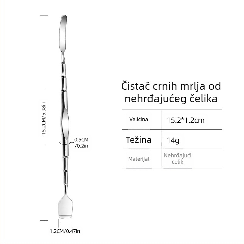 Alat za čišćenje crnih mitesa — nehrđajući čelik; uključuje spatulu za crne mitese i strugicu; težina 33 g; pakiranje 500 kom.; marka Emperor light