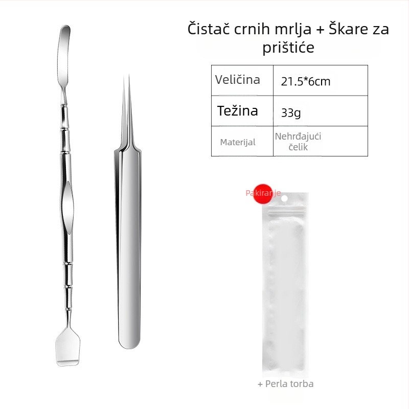 Alat za čišćenje crnih mitesa — nehrđajući čelik; uključuje spatulu za crne mitese i strugicu; težina 33 g; pakiranje 500 kom.; marka Emperor light