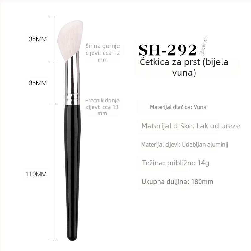Make-up četka za ruž i korektor, nagnuta glava, dlaka od prave životinjske dlake, drvena drška, 1 kom