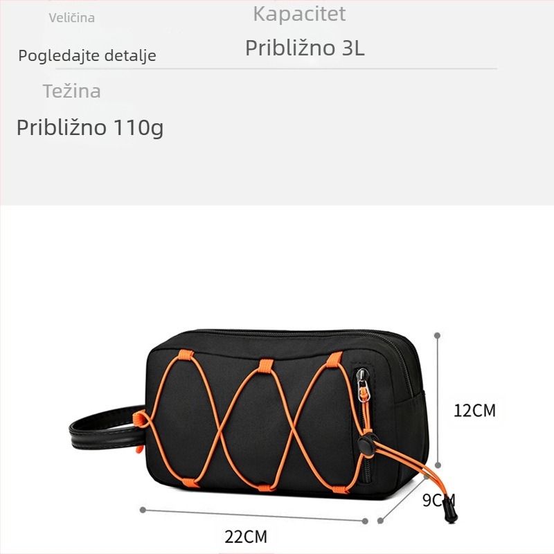 Muška toaletna torbica, vodootporna, mokro-suhi odjeljak, ultralaka, Oxford tkanina