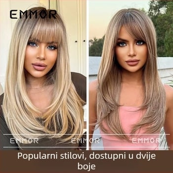 Emmor ženska duga kovrčava perika s bangs, model lc9039, vlakna otporna na visoke temperature, može se obojiti