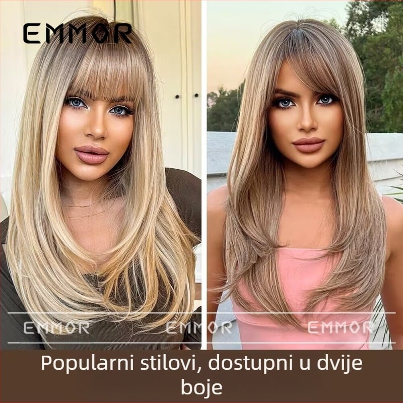 Emmor ženska duga kovrčava perika s bangs, model lc9039, vlakna otporna na visoke temperature, može se obojiti