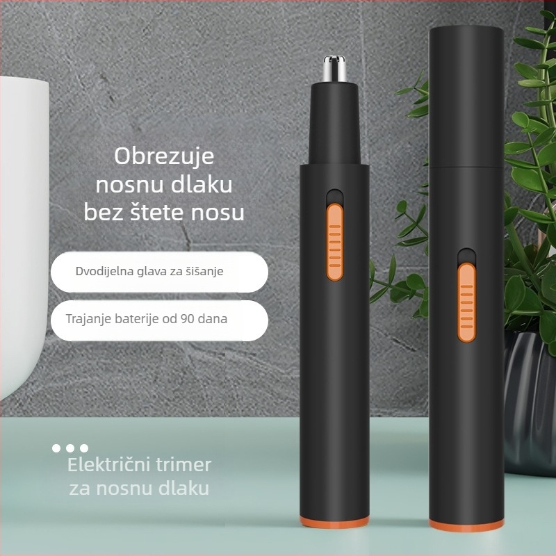 Schweiker prenosni električni trimming za nosne dlačice – ugrađena baterija 100–300 mAh, izmjenjiva i periva glava za rezanje, ABS kućište, punjenje
