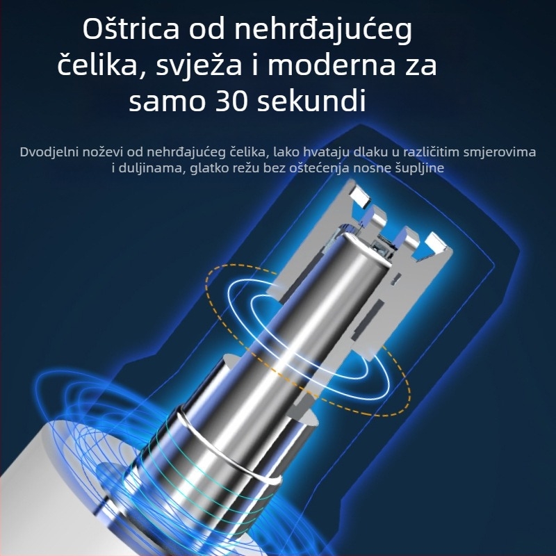 Schweiker prenosni električni trimming za nosne dlačice – ugrađena baterija 100–300 mAh, izmjenjiva i periva glava za rezanje, ABS kućište, punjenje