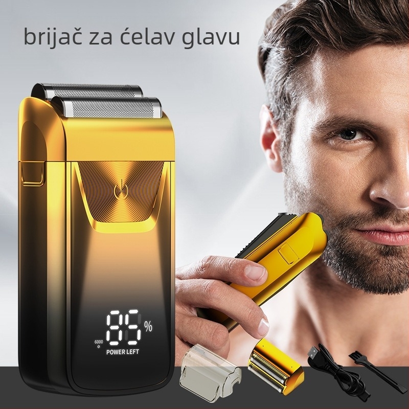 Električni brijač s LED zaslonom, dvostruka recipročna glava, plutajuća glava, ugrađena baterija 500–800 mAh, zamjenjiva i periva glava