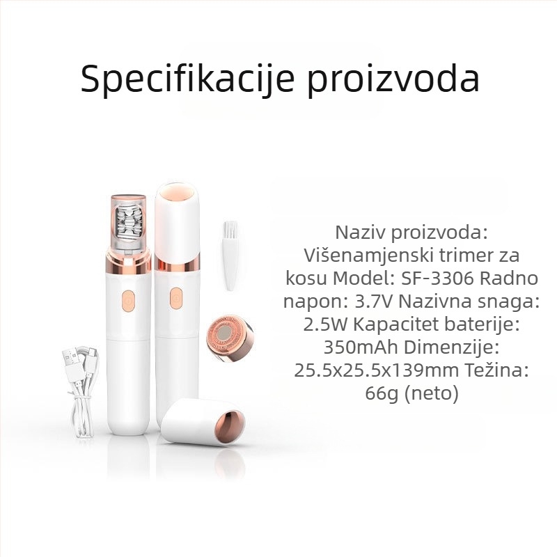 Električni epilator za tijelo, za cijelo tijelo, s dvostrukim oštricama, USB napajanje, DC motor