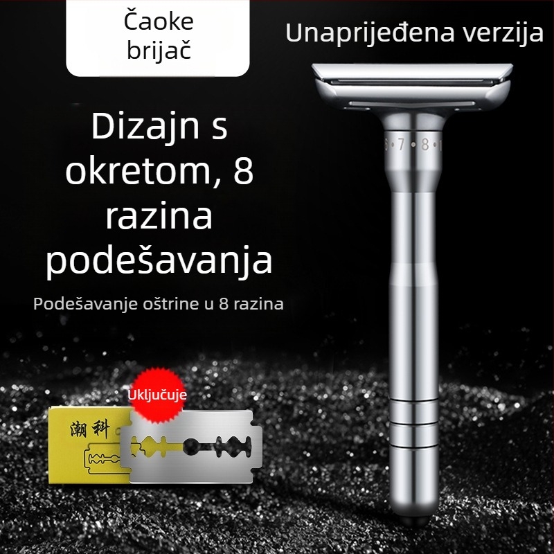Ručni brijač Tide, dvostrani nehrđajući čelični britvi, 8 razina oštrine, paket od 5 oštrica