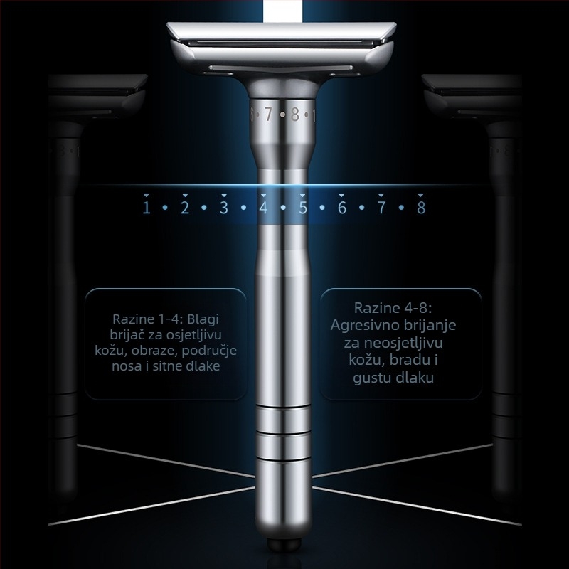 Ručni brijač Tide, dvostrani nehrđajući čelični britvi, 8 razina oštrine, paket od 5 oštrica