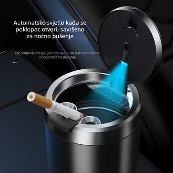 Auto pepeljara s osvjetljenjem, otvaranje jednim dodirom, prijenosna, univerzalni model; materijal: plastika; proizvodni proces: injekcijsko oblikovanje; težina: 0.2