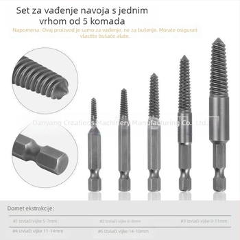 5-dijelni set šesterokutnih ekstraktora za uklanjanje prekinutih vijaka
