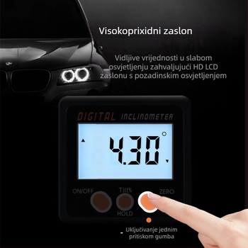 Mini elektronički digitalni kutomjer s magnetskom osnovom, raspon 4×90°, visoka preciznost