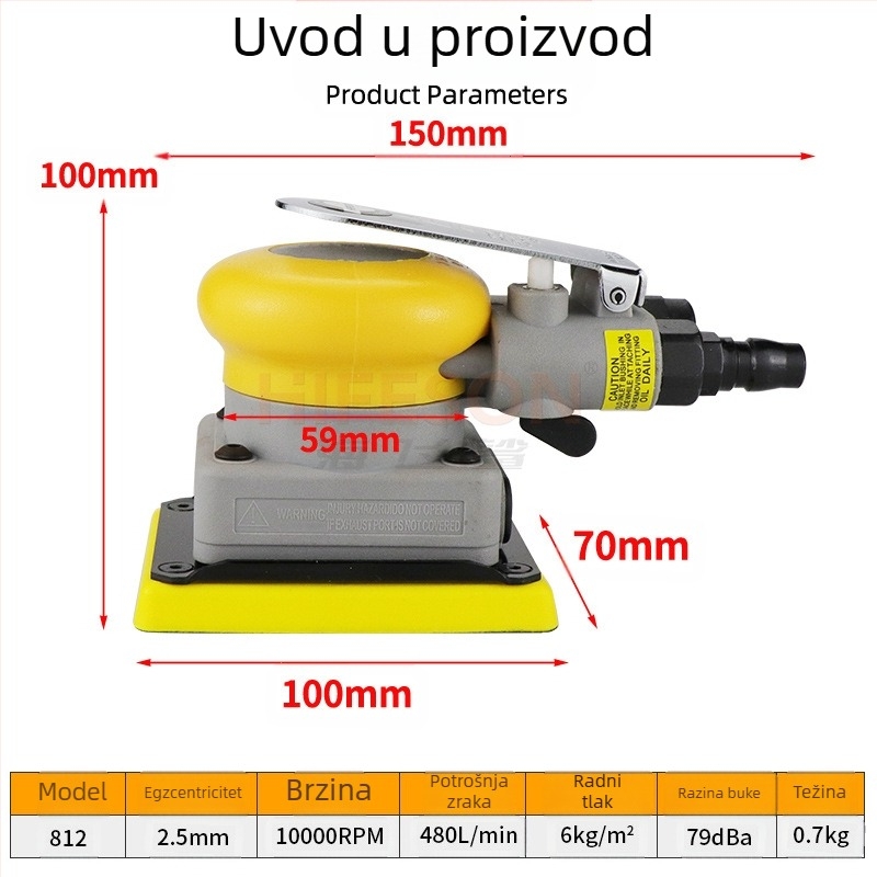 Sea Flying Shark 812S pneumatska šlifa pravokutnog oblika, vibracijski zračni brus, s klipsom