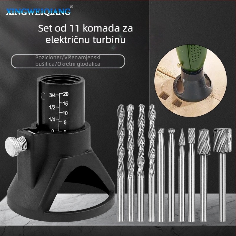 Set reznih alata za električni brusilnik — 11 komada s pozicionerom, bušilom i rotirajućim frezama