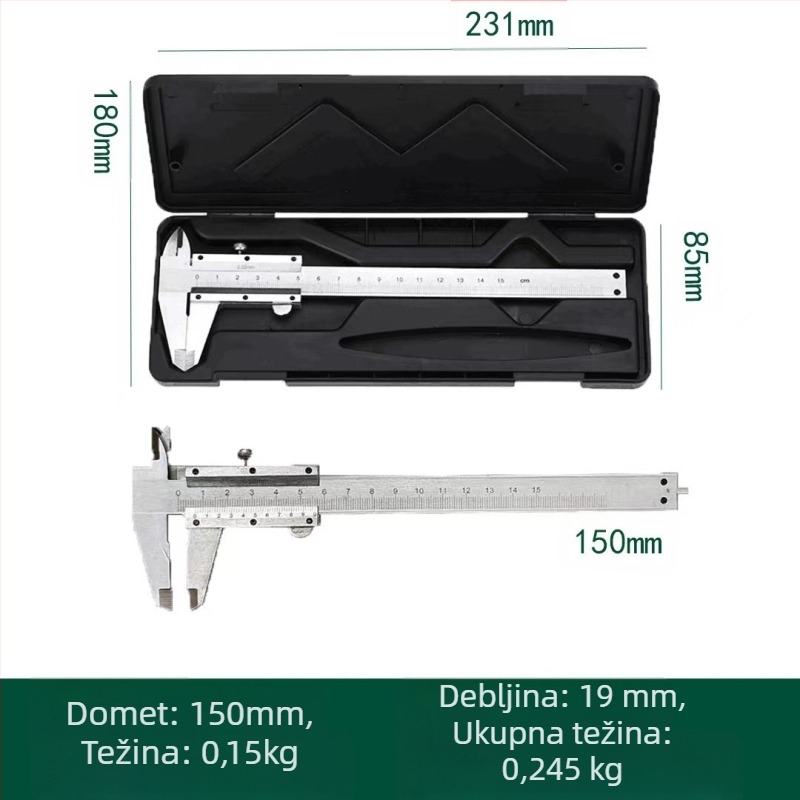 Digitalni kaliper od nehrđajućeg čelika, raspon 0-150 mm, mjerenje visine i dubine, industrijske kvalitete