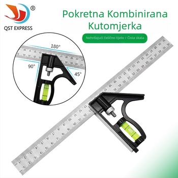 Kombinirano kutno ravnalo, raspon mjerenja 0–300 mm, 45° kut, namijenjeno drvetu, težina 136 g