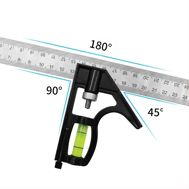 Kombinirano kutno ravnalo, raspon mjerenja 0–300 mm, 45° kut, namijenjeno drvetu, težina 136 g