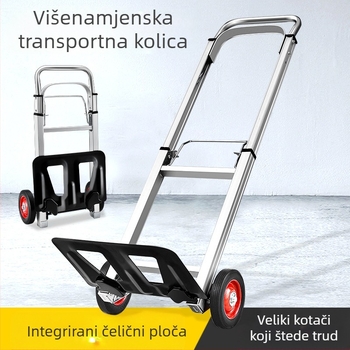 Sklopiva ručna kolica za prtljagu, lagana aluminijska konstrukcija, nosivost 90 kg, masa 5 kg, prenosno