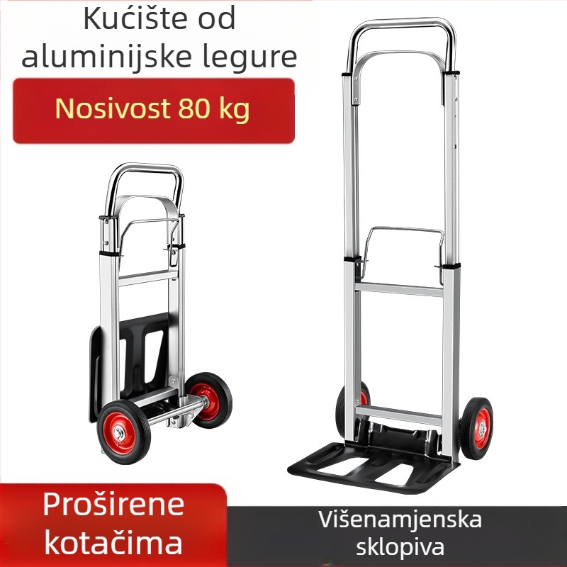 Sklopiva ručna kolica za prtljagu, lagana aluminijska konstrukcija, nosivost 90 kg, masa 5 kg, prenosno