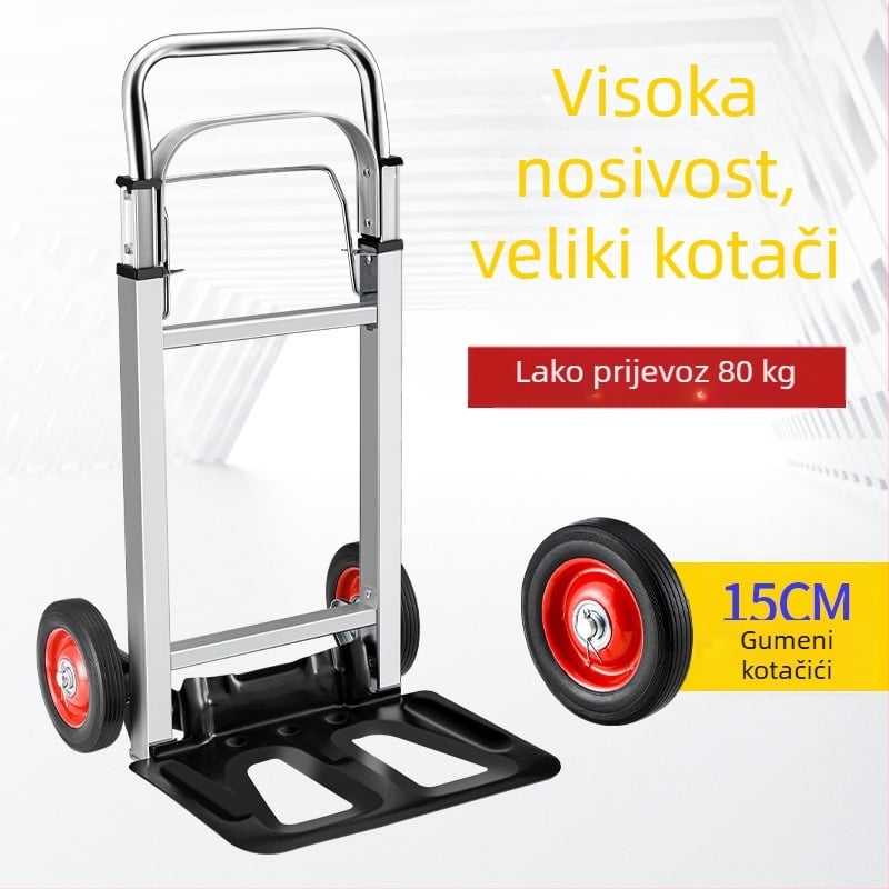 Sklopiva ručna kolica za prtljagu, lagana aluminijska konstrukcija, nosivost 90 kg, masa 5 kg, prenosno