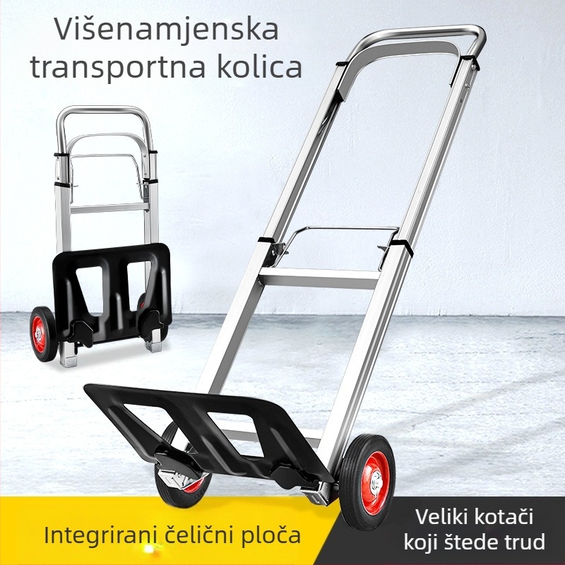 Sklopiva ručna kolica za prtljagu, lagana aluminijska konstrukcija, nosivost 90 kg, masa 5 kg, prenosno