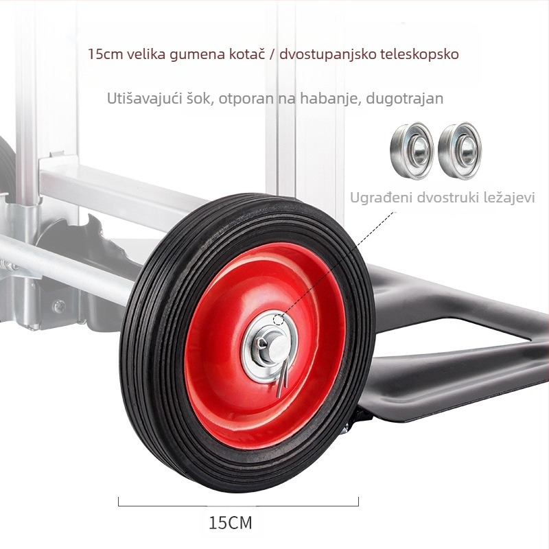 Sklopiva ručna kolica za prtljagu, lagana aluminijska konstrukcija, nosivost 90 kg, masa 5 kg, prenosno