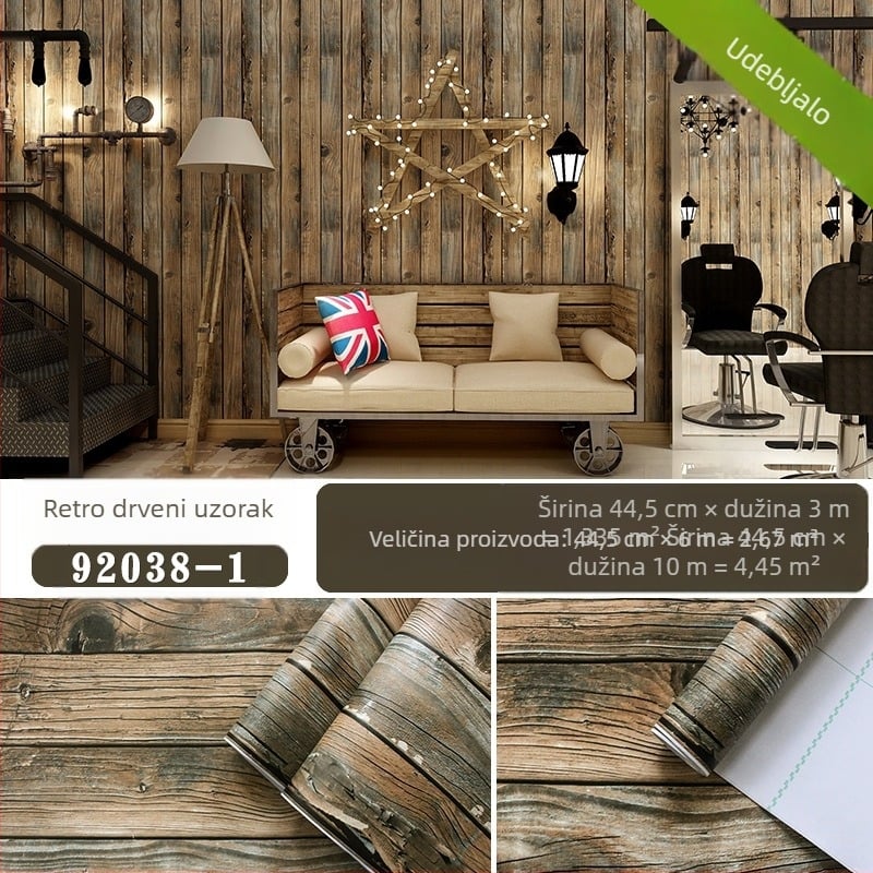 Ljepljiva tapeta s drvenim uzorkom i 3D učinkom, vintage stil, PVC materijal, tri sloja, protupožarna, otporna na vlagu, antibakterijska, otporna na habanje