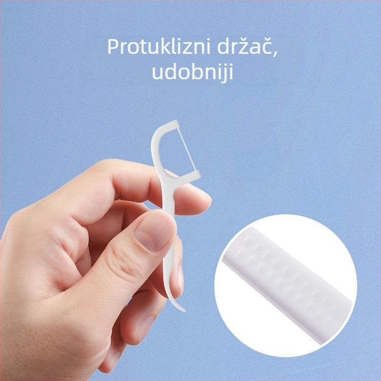 Floss štapići, ultratenki, jednokratni, plastični, individualno pakirani, 30–50 komada po pakiranju