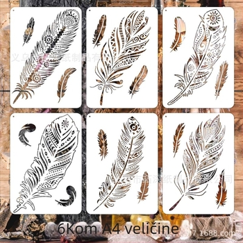Šablona za zidnu slikanje s dizajnom pera-mandale, izrezani obrazac za sprejno slikanje - Značka Depth Extension - Materijal PET