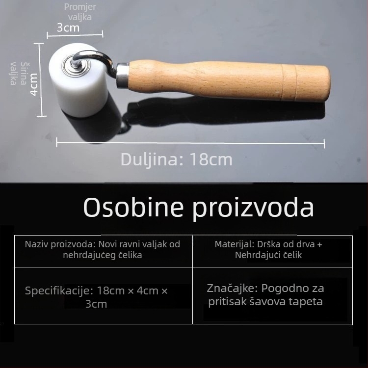 POM plosni kutni tlak točkić s drvenom drškom – ručno izrađeno za popravak tapeta