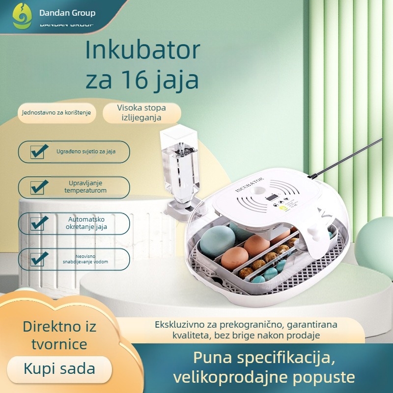 Inkubator za kokošja jaja, kapacitet 16 jaja, proziran poklopac, ugrađena inspekcija jaja, tiho izlijeganje