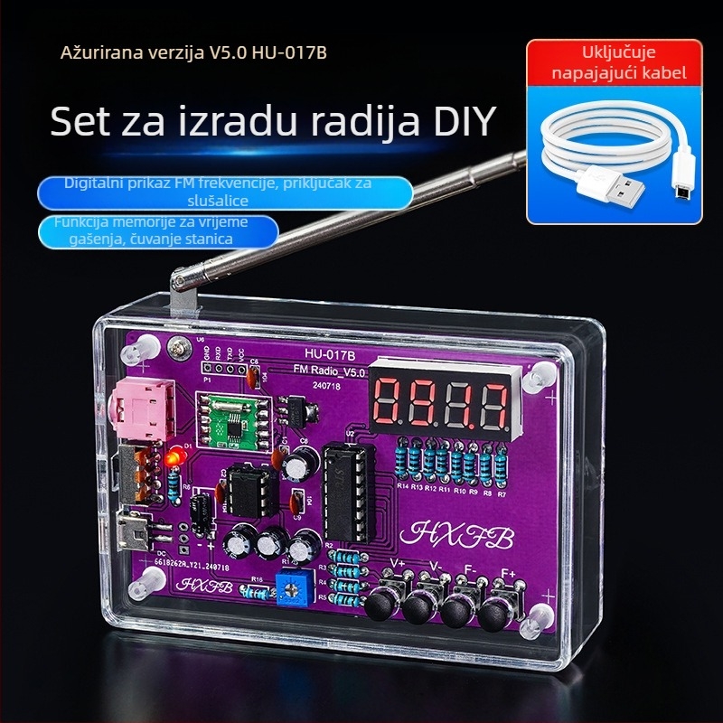 Radio montažni set s FM digitalnim zaslonom, Hu-017b, Core Storm – DIY obuka za mikrokontroler i zavarivanje
