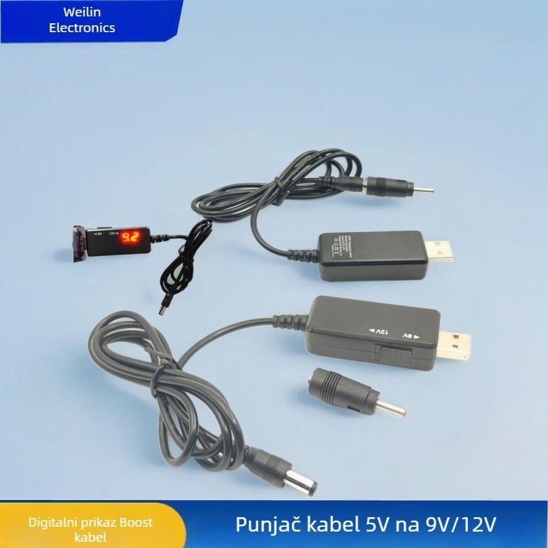 USB do DC pojačivački kabel, ulaz USB 5V, izlaz 9V/12V, duljina 1 m, za usmjerivač, optički modem i LED traku