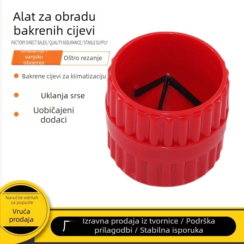 Alat za zaobljubljivanje cijevi – unutarnje i vanjske rubove; pogodna za plastične, bakrene i metalne cijevi; jednostavan tip modela
