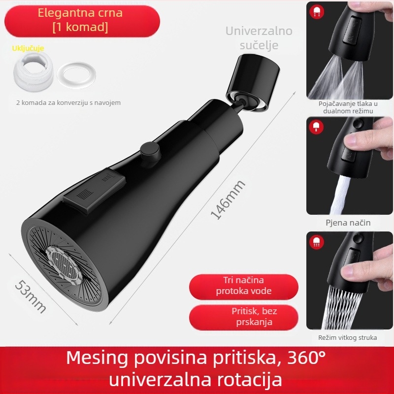 Kuhinjska glava prskalice s rotirajućim produženjem i filtrirajućom mlaznicom – materijal mesing/ABS, jednostruko upravljanje, elektro-poliranje i pečeni lak, jednostavna instalacija, radna temperatura 0–70°C