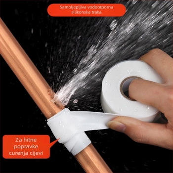 Samouzavojna silikon ljepljiva traka za popravak vodovodnih cijevi, debljina 1 mm, silikon osnova, otporna na temperaturu 260°C kratkoročno / 200°C dugoročno