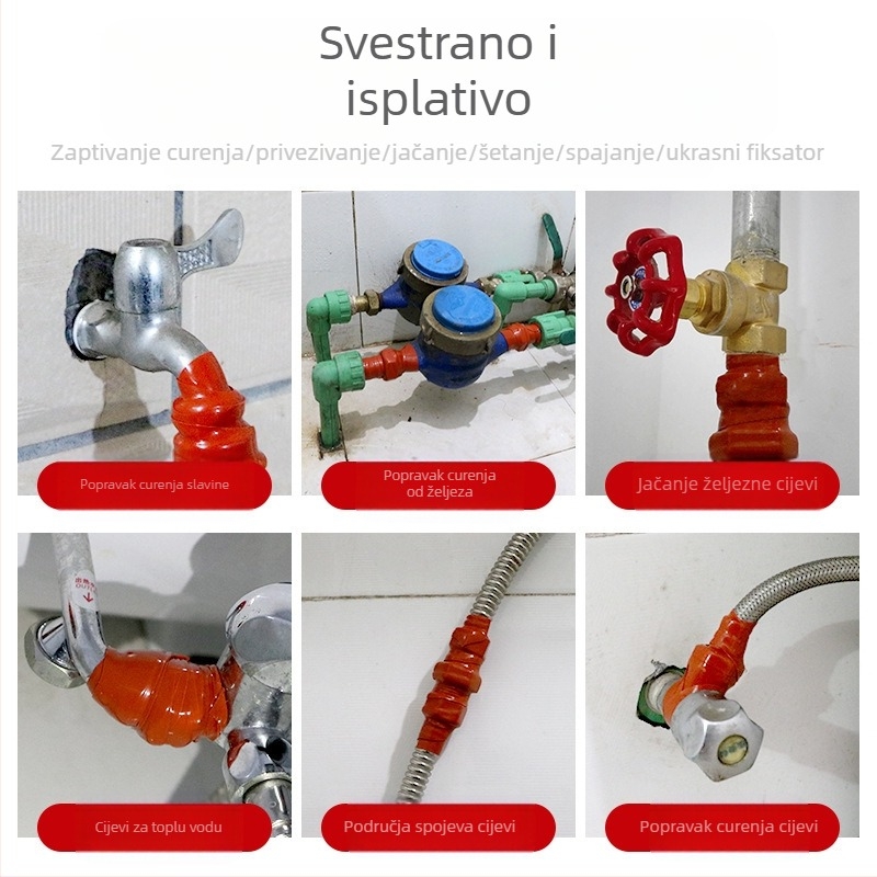 Samouzavojna silikon ljepljiva traka za popravak vodovodnih cijevi, debljina 1 mm, silikon osnova, otporna na temperaturu 260°C kratkoročno / 200°C dugoročno